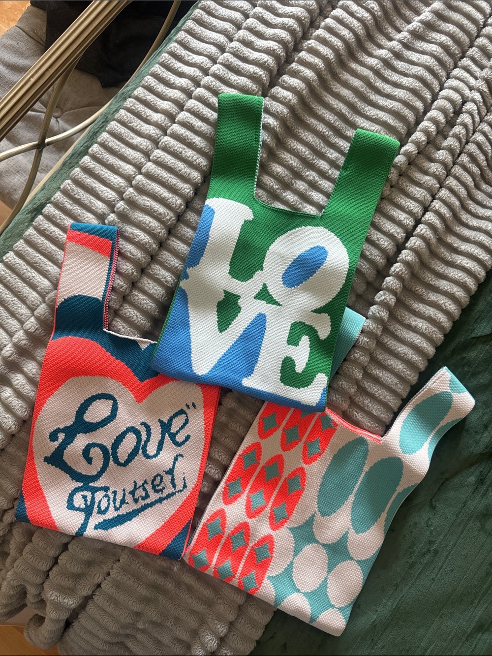 Kids Love Patterned Canvas Bag - Green, Coral, Aqua